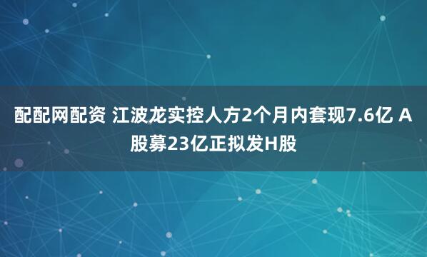 配配网配资 江波龙实控人方2个月内套现7.6亿 A股募23亿正拟发H股